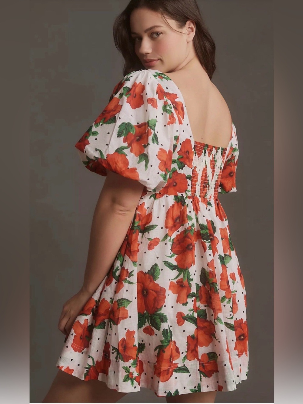 Anthropologie White Mini Dress with Orange Floral Print